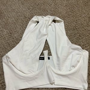 Large white cross crop tank top